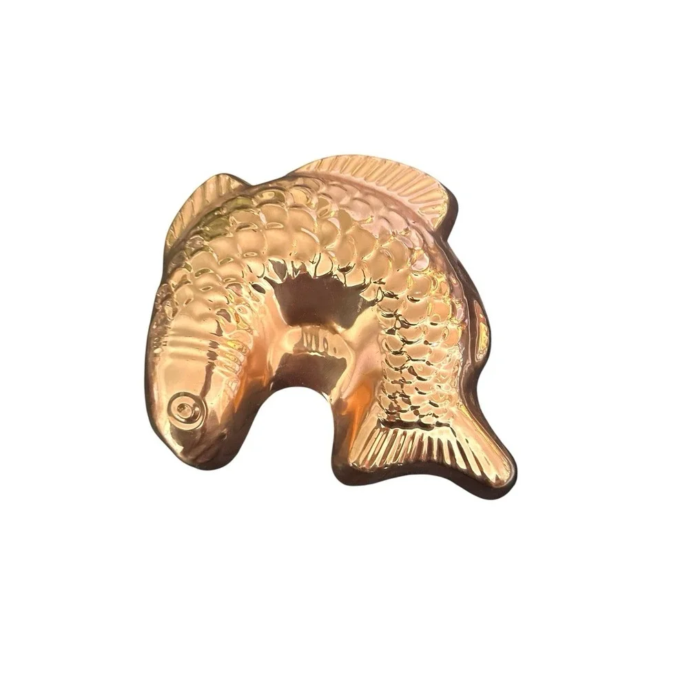 Vintage Fish Cake Jello Mold Copper Plated Tin Wall Hanging Decor Made in Korea